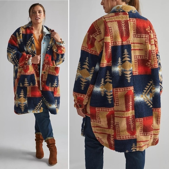 Anthropologie Jackets & Blazers - Anthropologie Pilcro Leopard Duster Jacket Sherpa Southwestern Country Boho Med